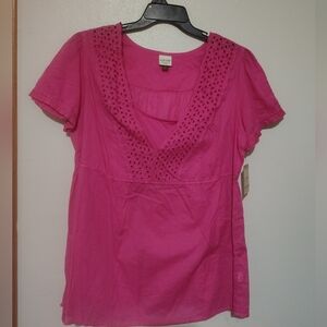 NWT 1X Sonoma Pink 2pc Blouse Set Lace Accents & Cami Underneath